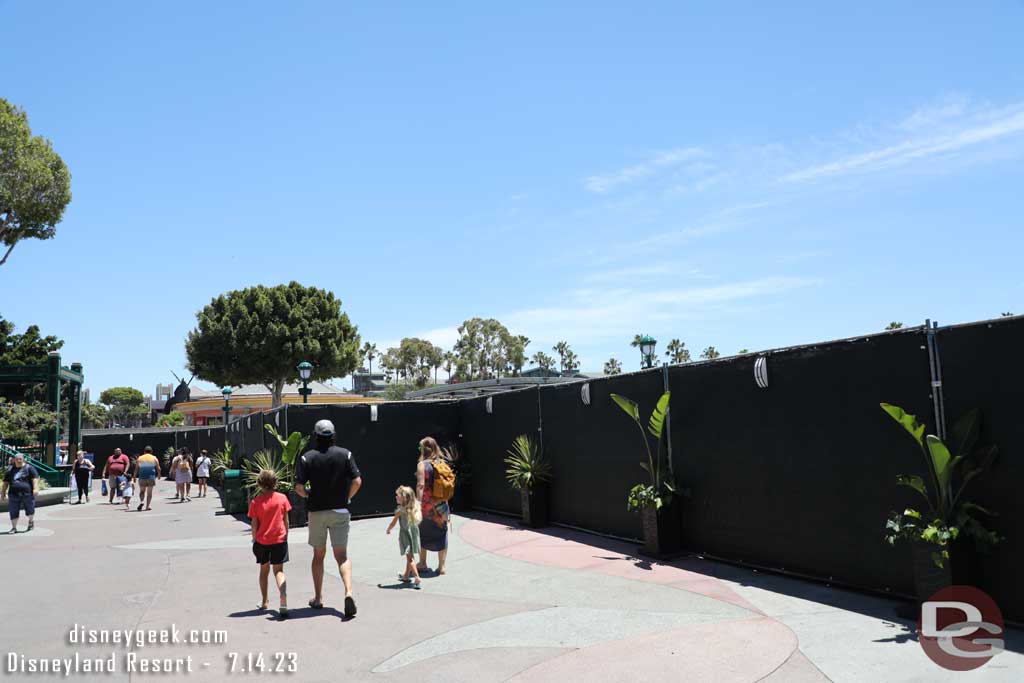 07.14.23 - The walls are still pushed out making for a narrow walkway through Downtown Disney