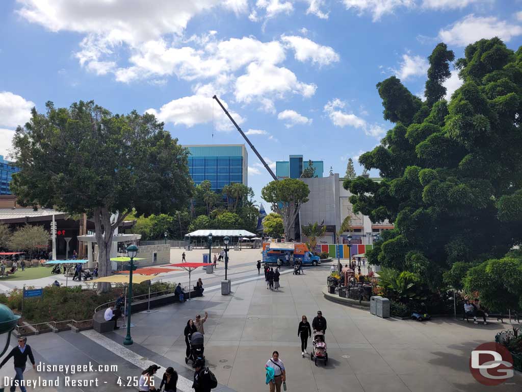 4.25.25 - A crane was onsite lifting things to the roof of the Adventure tower at the Disneyland Hotel