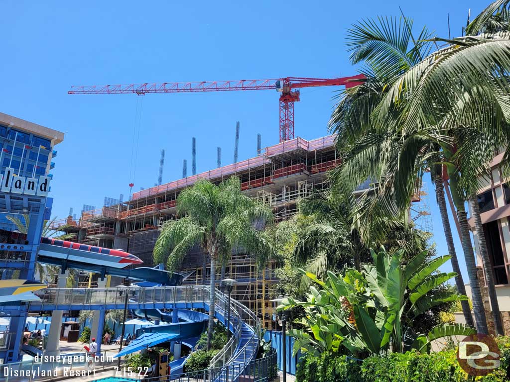 7.15.22 - The new tower rising up behind the Monorail Pool area.  The right(north) side is up to the 7th floor.