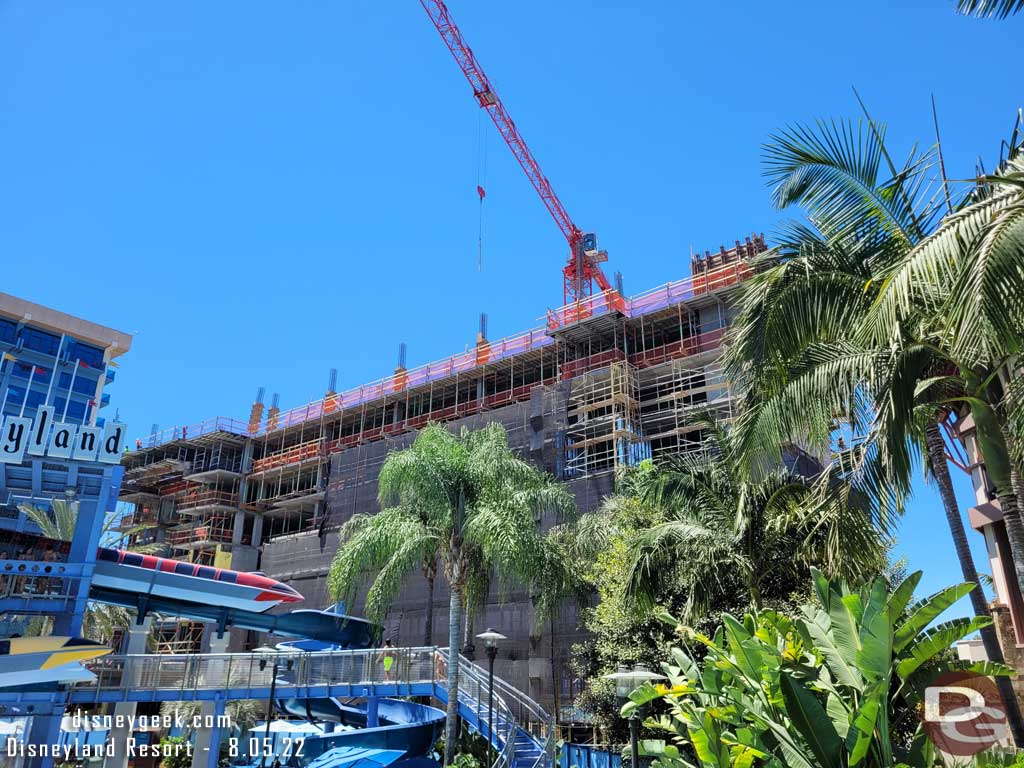 8.05.22 - The 8th story is taking shape as the tower continues to rise.  Scaffolding is covering a good portion of the side facing the pools now.