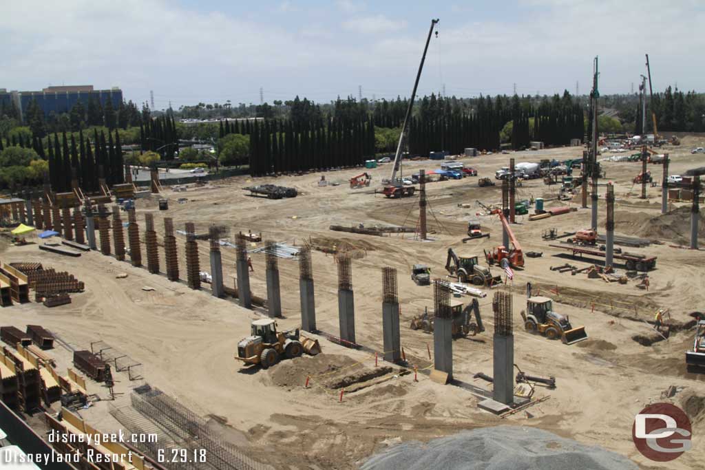 06.29.18 - Panning to the right more columns throughout the site.  Looks to be the same as the Mickey and Friends structure with edge support columns for each section of the structure being rectangular and the center supports being  cylindrical