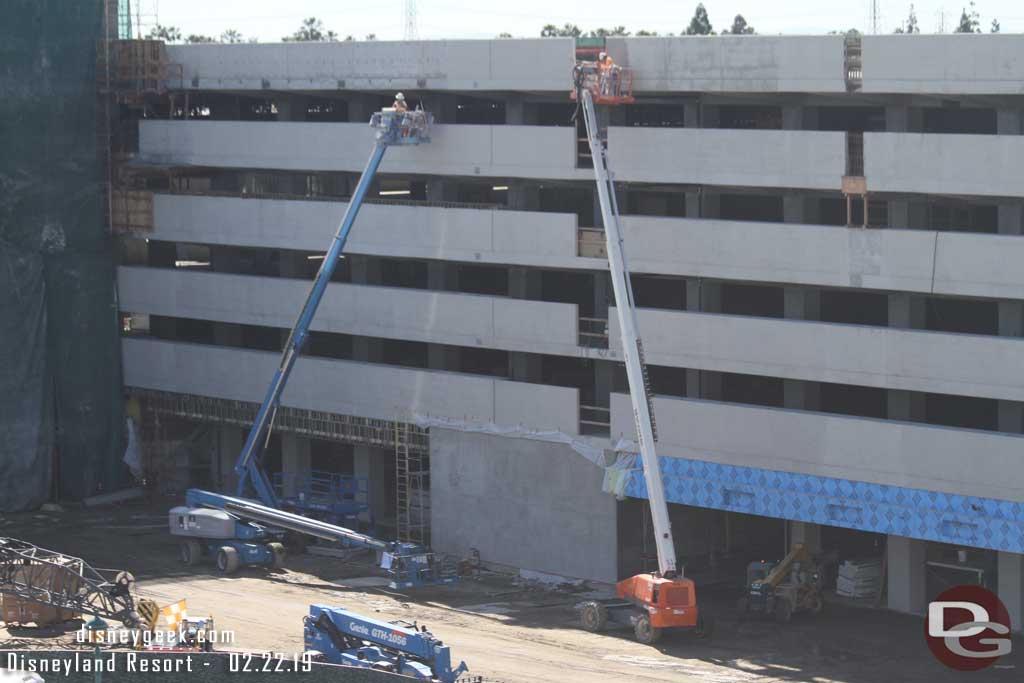 02.22.19 - Most of the visible forms for the structure facing the tram stop are removed and teams were working on the concrete.