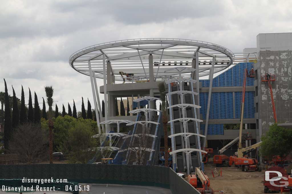 04.05.19 - Trees have started to be brought in.  The shade/cover structures for the escalators are installed now.