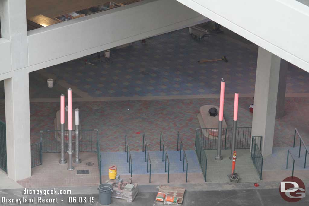 06.03.19 - Also the lights being tested.  In the foreground finishing pavers for the tram stop area.