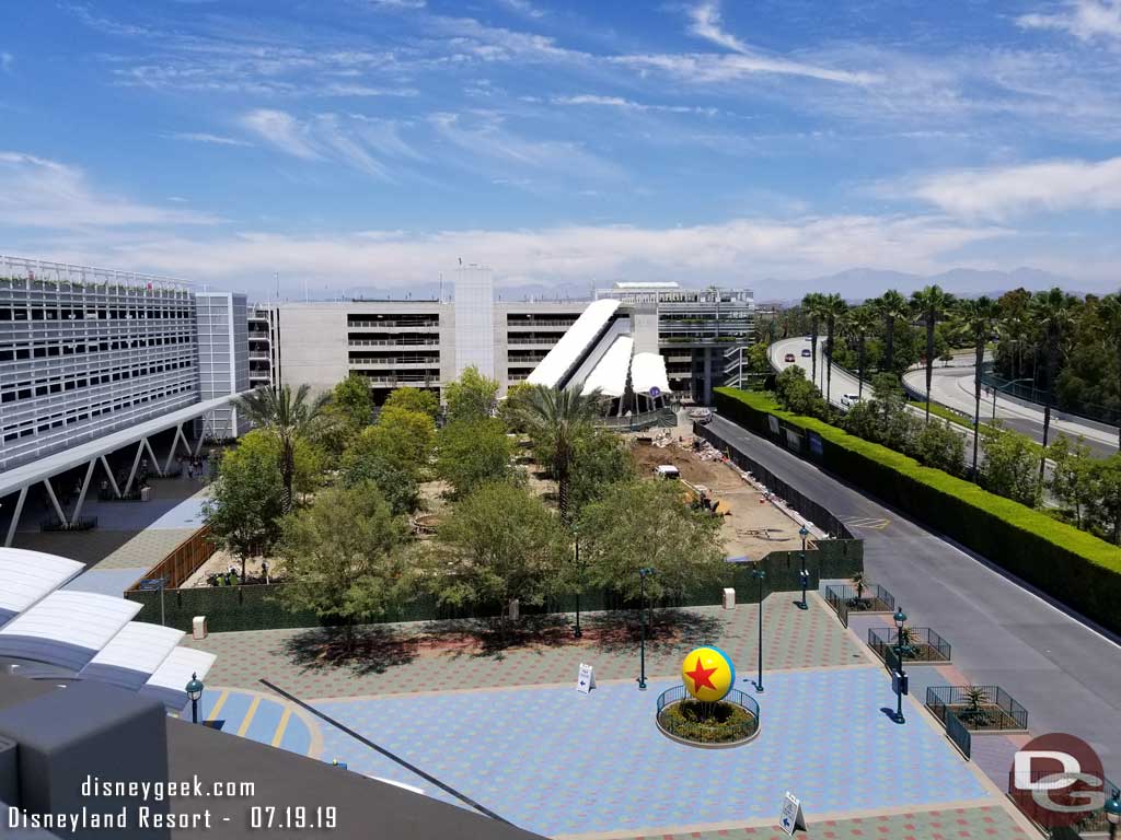 07.19.19 - The view from the Pixar Pals parking structure of the tram plaza