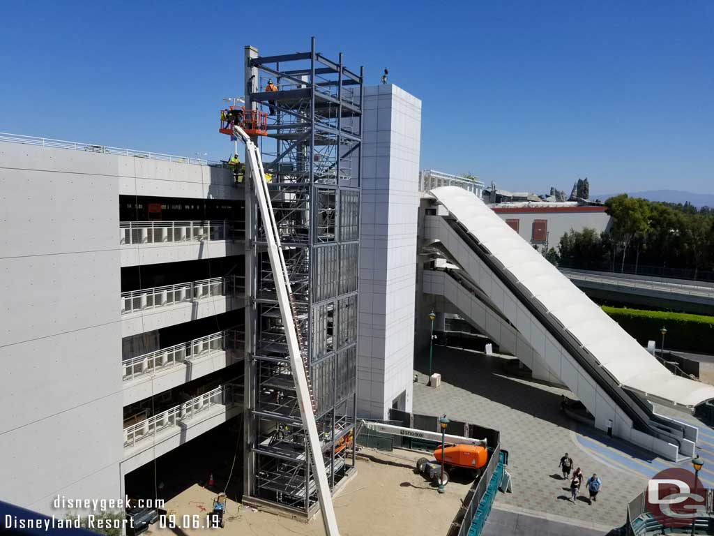 09.06.19 - Framing is being added to the steel for the new elevator shaft on the Mickey and Friends structure.