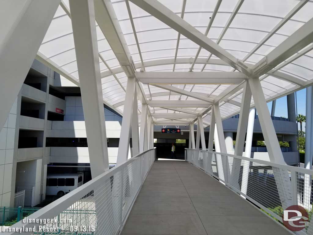09.13.19 - Looking back to the parking structure. There was a cast member at the entrance to the bridge to offer directions or answer questions today.