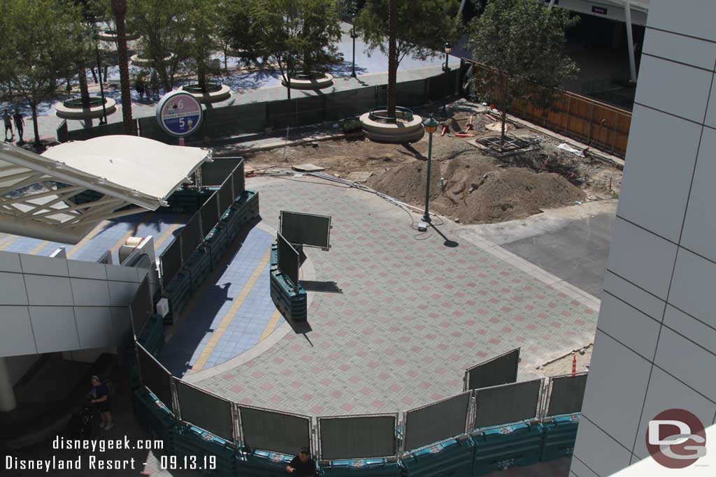 09.13.19 - The walls have been moved and are around the area in front of the elevators as the temporary walkway is removed and final trees and pavers are finished.