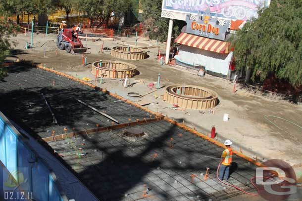 02.12.11 - A look from the Zephyr at the new planters and parade route going in near the corn dog stand.
