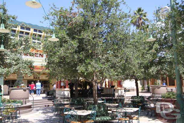 07.02.11 - Notice how the Paradise Pier Hotel really blends in nicely now.  There is a small band stand facing away from the grill.  You can just barely make it out through the trees