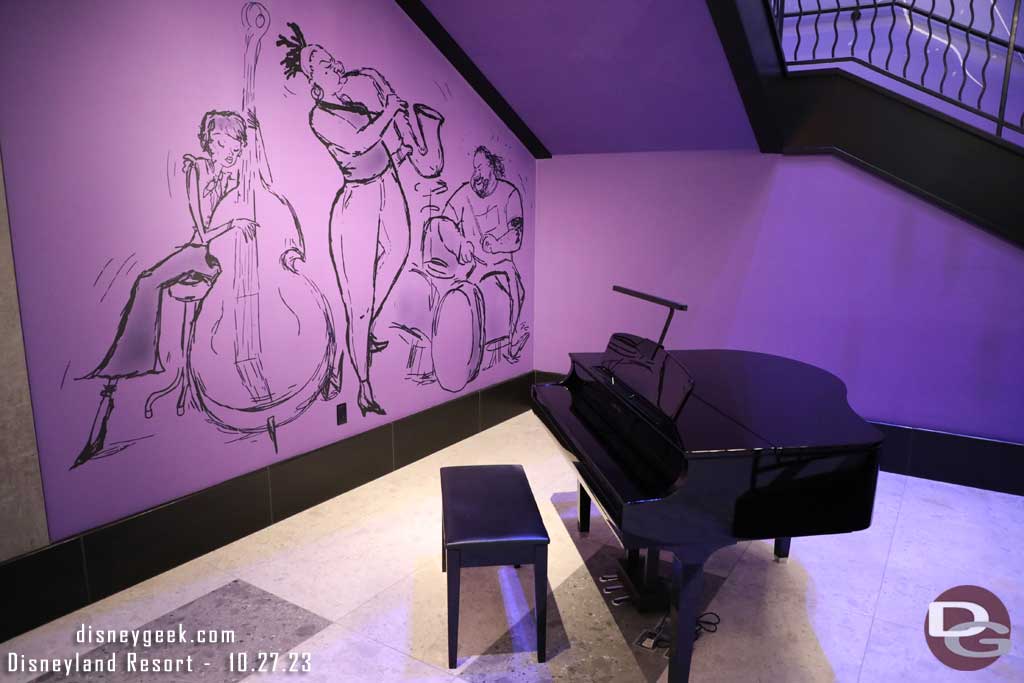 10.27.23 - The Pixar Place Hotel will officially open Jan 30, 2024.  Most of the lobby work has wrapped up.  Here are pitures from a walk through today.  Soul artwork and a piano near the stairs