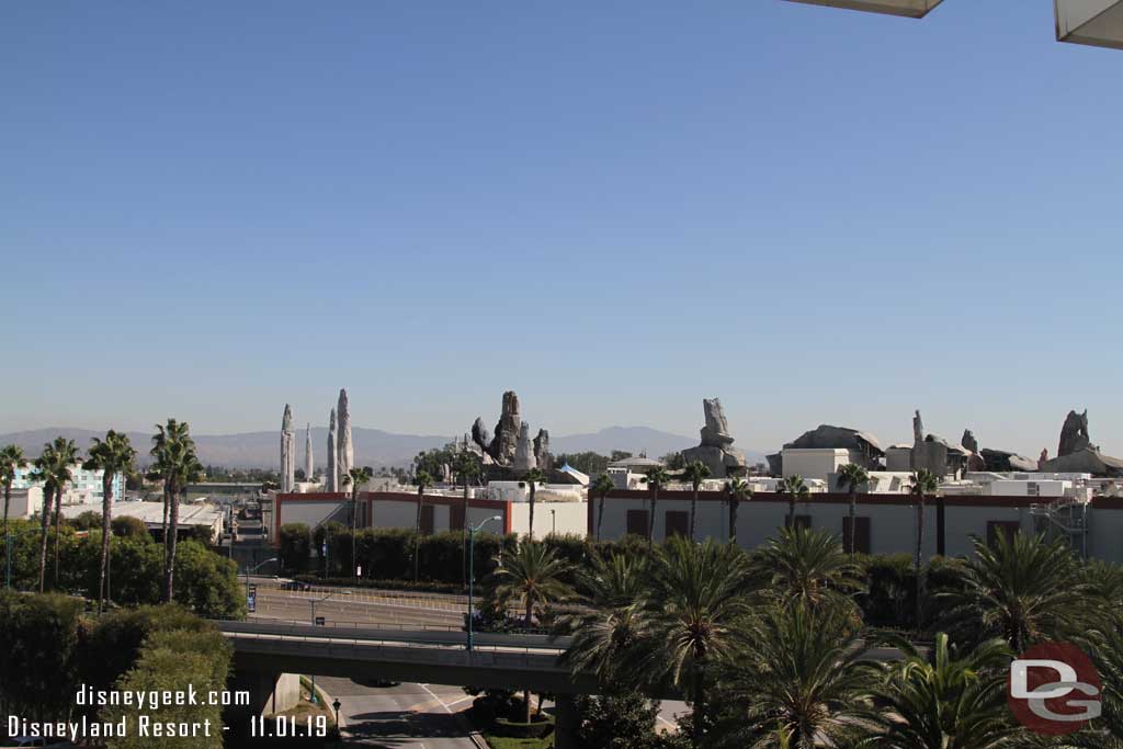 11.01.19 - Looking toward Disneyland from the Mickey and Friends Parking Structure.  The Runaway Railway show building will be constructured to the left of Galaxy's Edge beyond the low building.