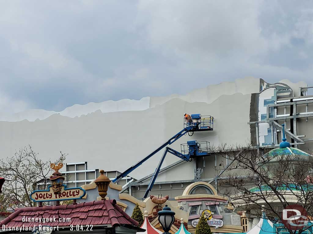 3.04.22 - Crews have applied a base texture/coat to the portion of the backdrop that was installed a few weeks ago on the west side.