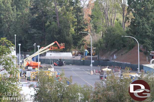 1.15.16 - Looking backstage you can see a fence up around the back of the Rivers of America area and some equipment.