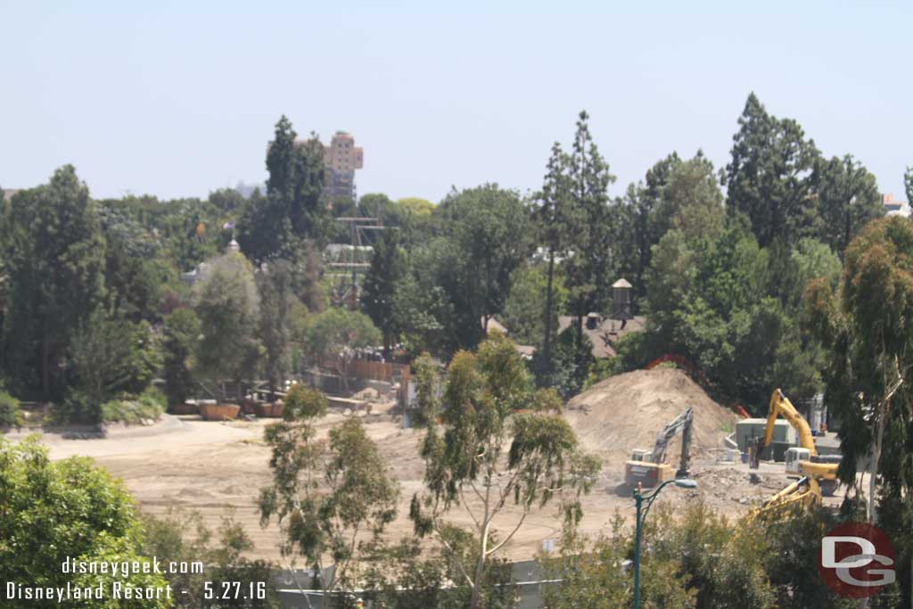 5.27.16 - A better angle at the work in Critter Country.  They are still clearing the concrete from the backstage buildings.  Also you can see where the berm now stops.