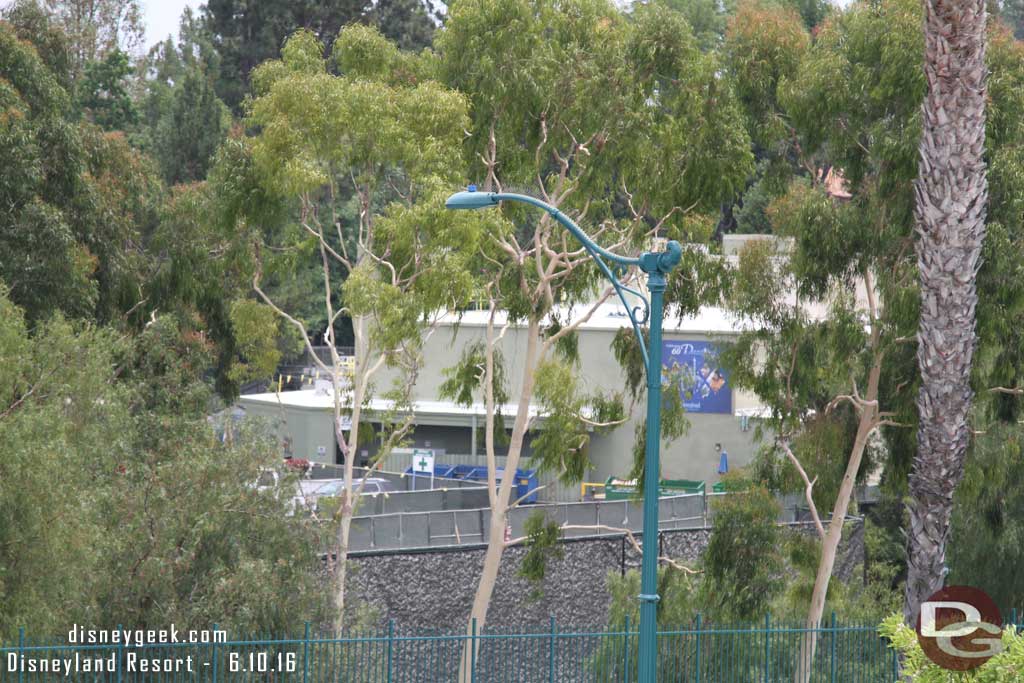 6.10.16 - Here you can see the fenceline goes past the Pooh show building.  Guessing they will rebuild the backstage buildings in some form.