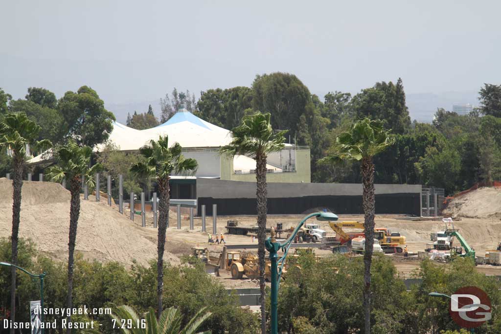 7.29.16 - The first section of the wall is receiving a coating.  Also note the i-beams going in to the left.