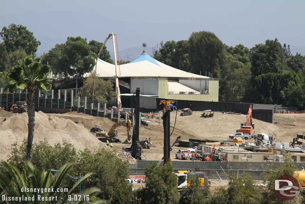 9.02.16 - In the distance notice the retaining wall taking taking shape as they remove dirt and add wood between the i-beams.