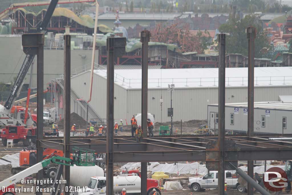 2.10.17 - In the foreground the steel support structure for the large show building is being assembled.