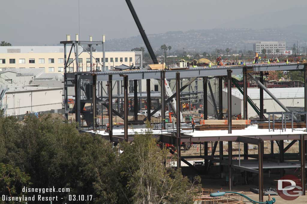 3.10.17 - Starting on the left/north side of the site. In the background the backstage building has added a second floor.  In the foreground intermediate floors for the large show building are taking shape.  In between the two foundation work for a second show building is underway.