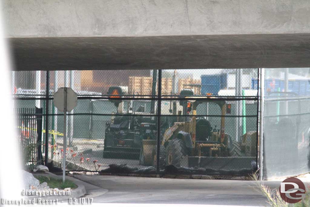 3.10.17 - From the tram you can see equipment parked where they are building the new backstage gate.