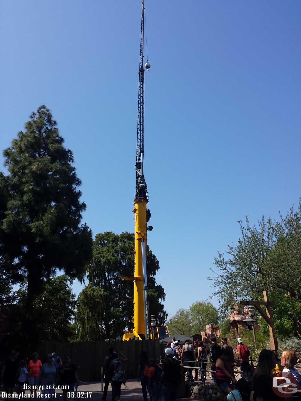6.02.17 - Moving into the park.  The crane is still on the Big Thunder trail.