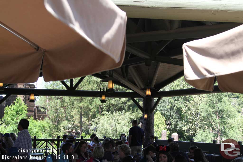 6.30.17 - Some of the Hungry Bear dining area is now scrim free, offering views of Fort Wilderness and Tom Sawyer Island again.