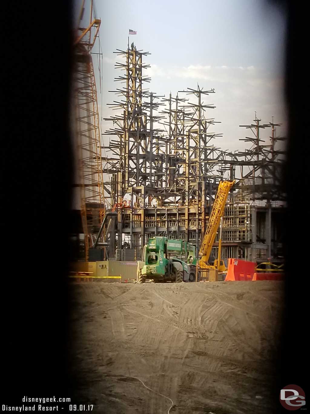 9.01.17 - The Millennium Falcon building through the Big Thunder Trail fence.