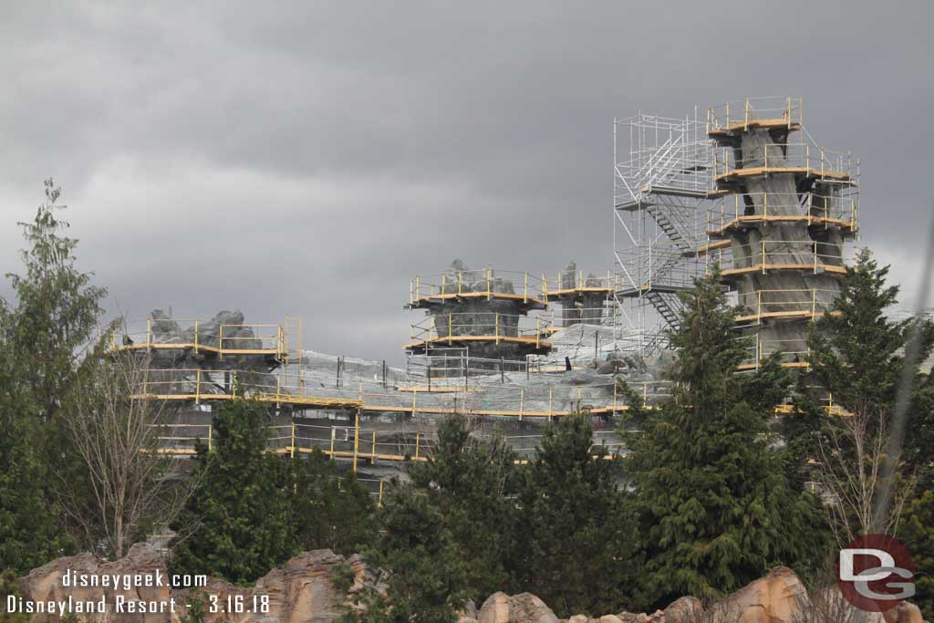 03.16.18 - The rock work on the top of the Battle Escape Building will be a backdrop for the Rivers of America
