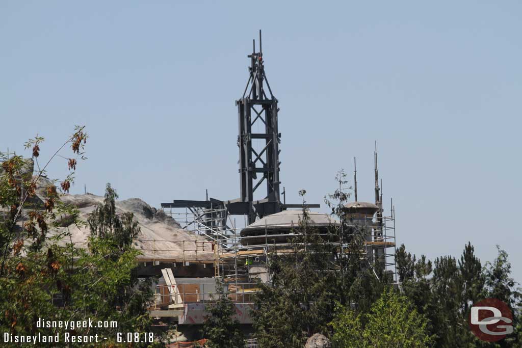 06.08.18 - Support steel for a new spire rising above the existing rock work and building.