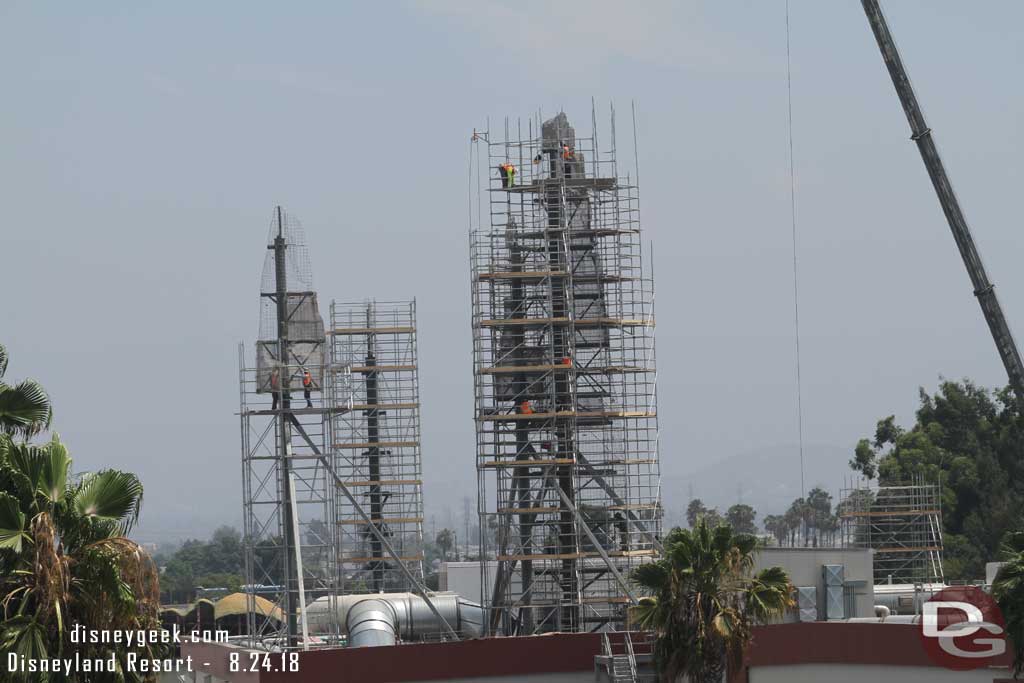 08.24.18 - The background spires are continuing to take shape with scaffolding up now and crews working on the mesh structure