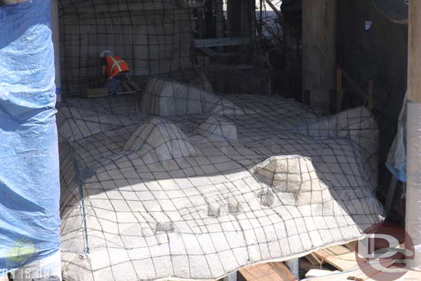 9.18.09 - The rockwork that will hide where the cables head backstage is taking shape
