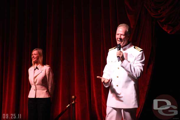 The Captain and Cruise director welcome everyone aboard.