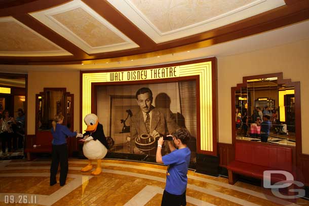 Heading down to the theater for the evenings show.  Donald out front greeting people.