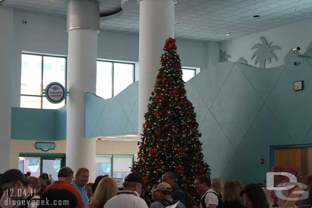 A tree down the end of the lobby.