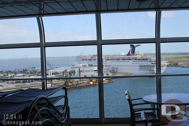 We headed up to Deck 11 for lunch.  The view of another near by ship.