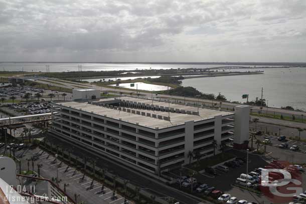 The parking structure for the Disney terminal (off to the left you can see the gangway we used to board the ship).