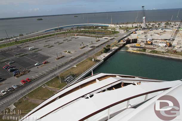 Looking down at the back of the ship.