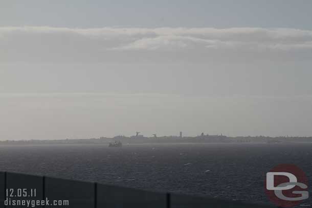 Approaching port.  Notice all the cruise ship stacks.