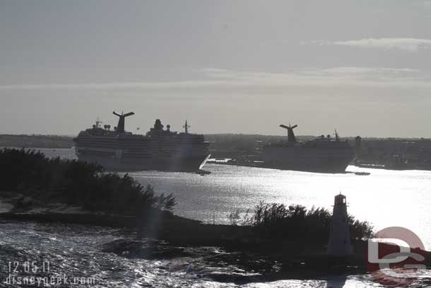 Three other ships already in port.  We will be going in that space between them.