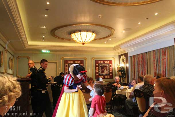 Snow White dropped by early in the meal for literally a minute.  She walked in then out.  We thought maybe more characters would find their way in but no one else ever showed up.