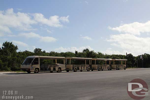 An extra tram parked on the airstrip.  They were only using one to get out to serenity bay.