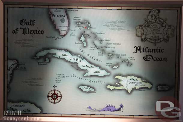 The enchanted map on the wall.. notice the sea creature that is on the bottom (it popped up and swam by).