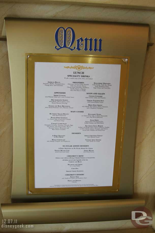 The lunch menu for Royal Palace