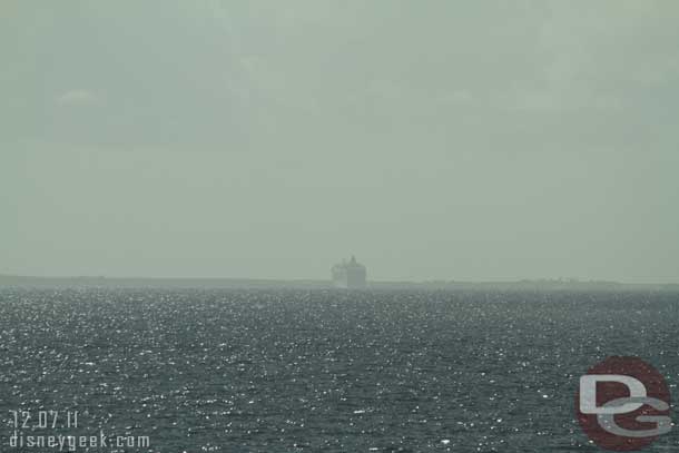 A Carnival ship in the distance.  Assuming this was the one that left right before us that we also saw at Nassau.