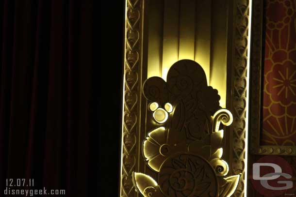 While waiting for the show to begin in the Walt Disney Theater..  noticed a Mickey that I did not spot the previous days.