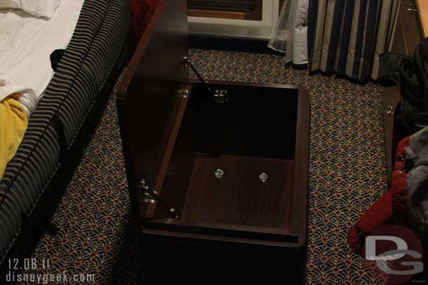 A look into the chest/foot rest in the room.  Used this to store some bags during the trip.