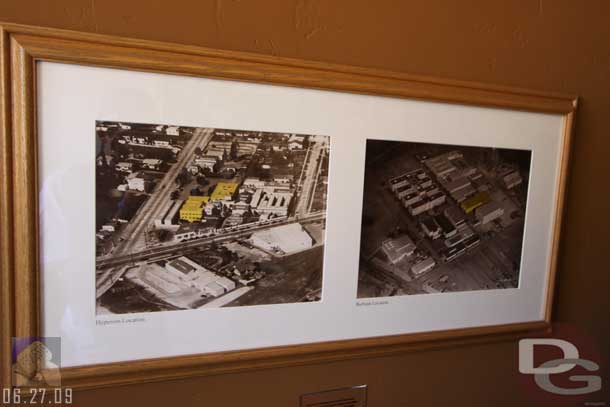 Pictures showing where the buildings were on the old lot and then on the new one.