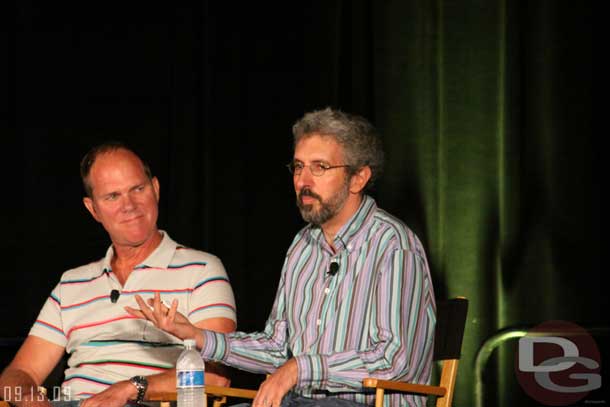 On the left is Eric Jacobson (Senior Vice President, Creative Development) and on the right is Roger Gould (Pixar)