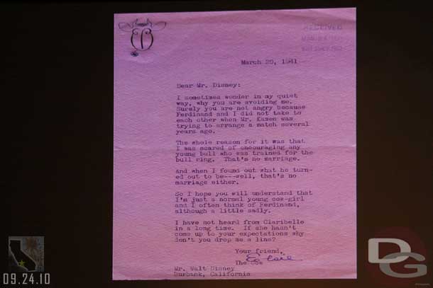 Some great fan mail he studio/Walt received.